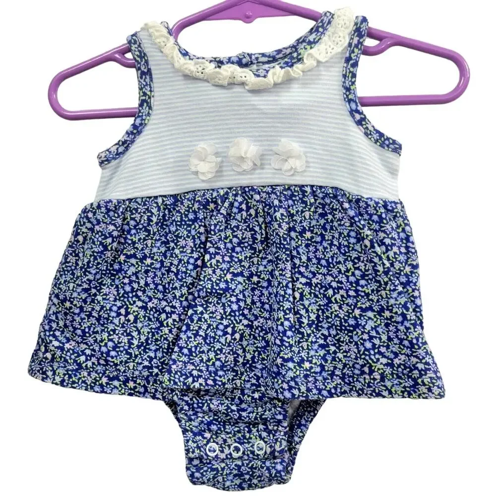 Laura Ashley Baby Infant Dress Onesie Blue Size 0-3 Months